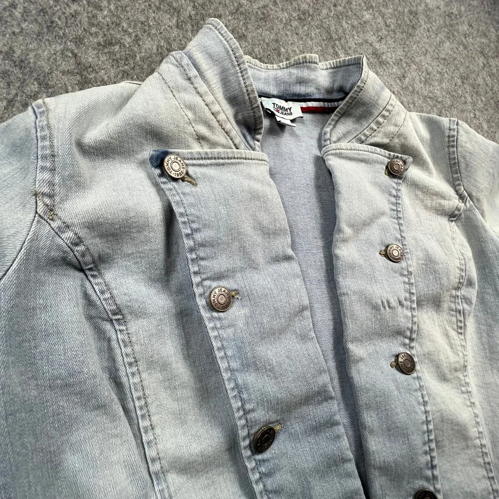 Tommy Jeans Womens Size Small Light Wash Military‎ Denim Jacket Cropped Y2K